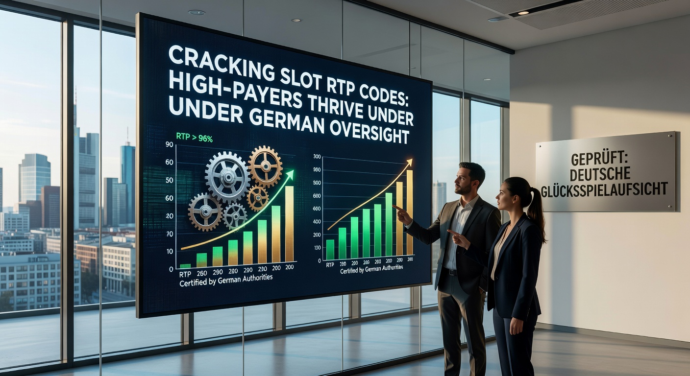 Grafik mit RTP-Diagrammen und Slot-Symbolen unter dem Logo der GGL, die hohe Auszahlungsraten in Deutschland hervorhebt