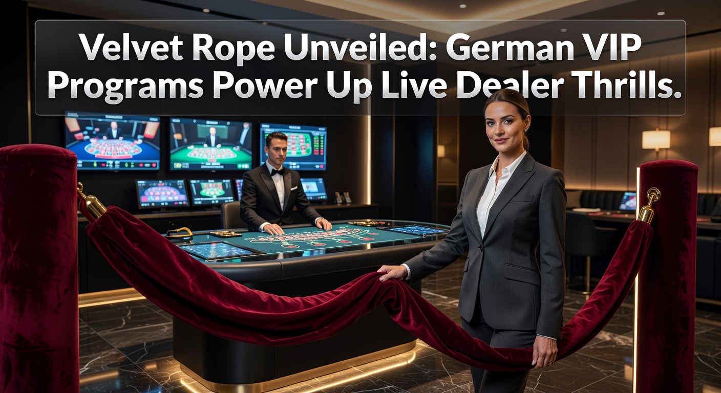 Luxuriöses Live-Dealer-Setup in einem deutschen VIP-Bereich mit Samtvorhängen und eleganten Tischen