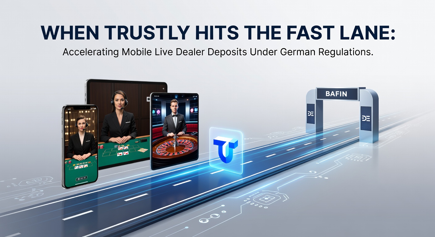 Smartphone mit Trustly-App und Live-Dealer-Tisch im Hintergrund, symbolisiert schnelle Einzahlungen in deutschen Online-Casinos