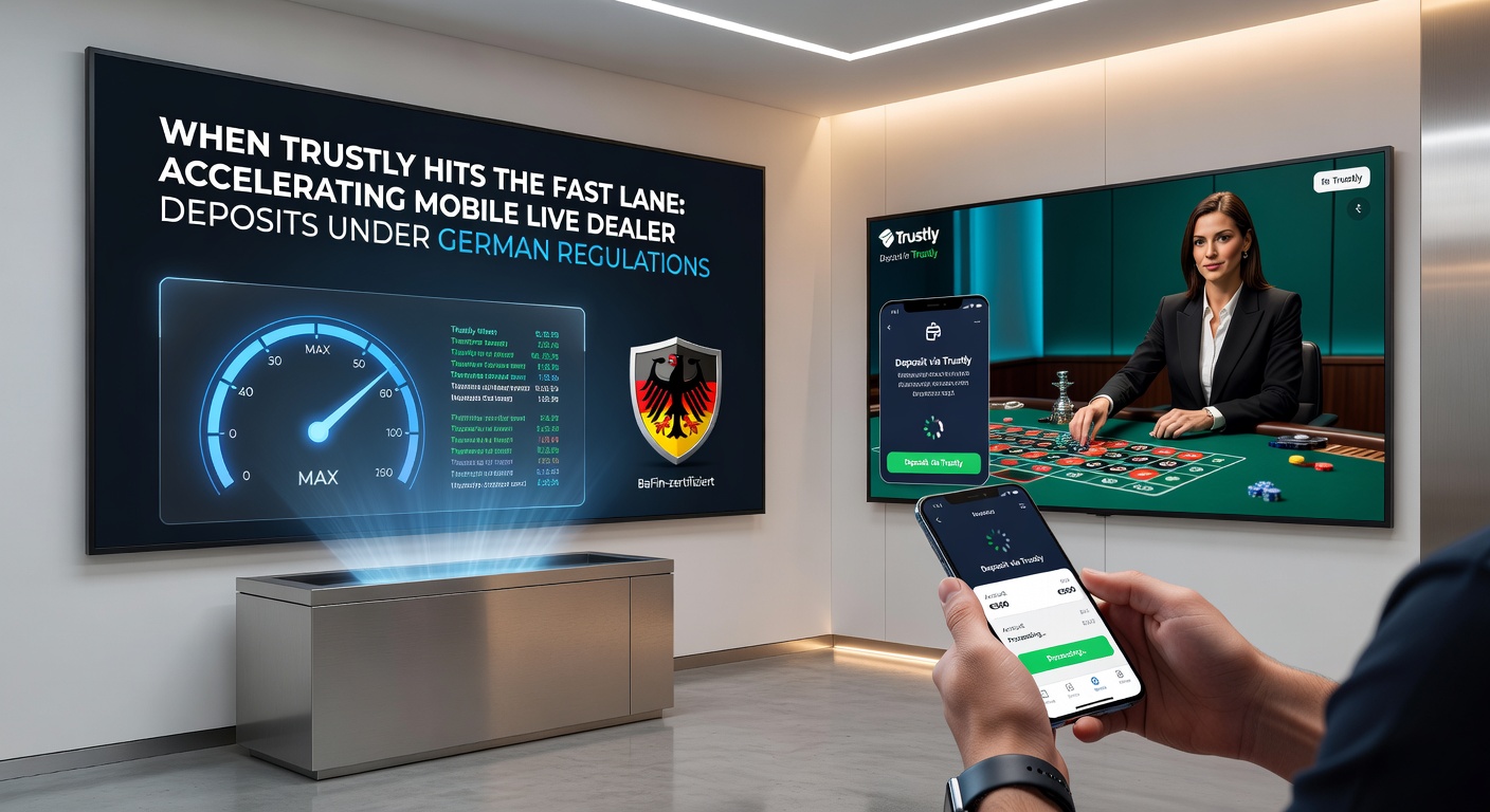 Grafik mit Trustly-Logo, Blitzsymbol und Live-Dealer-Symbolen, illustriert ultraschnelle Einzahlungen unter GGL-Aufsicht